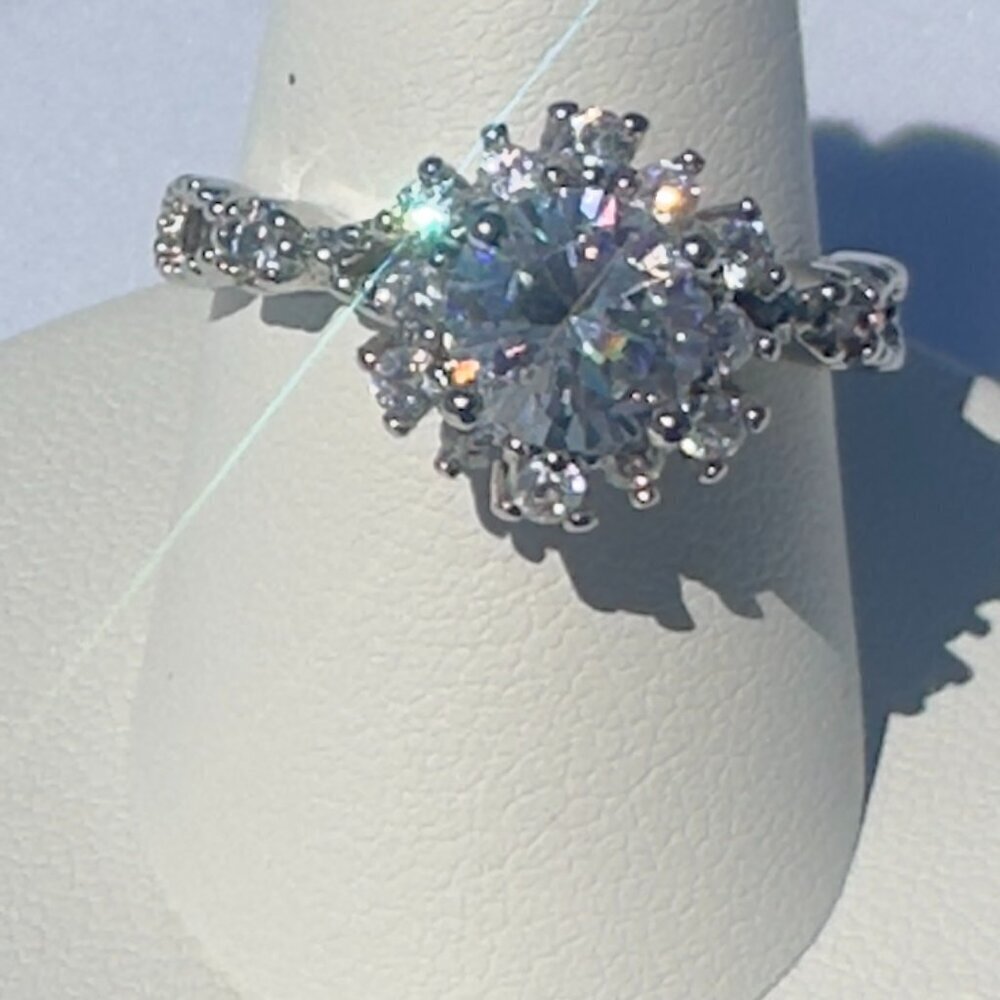 Adjustable Silver Ring W/ 2.0 Ct Diamond Simulate & Moissanite Elegant - Picture 4 of 16